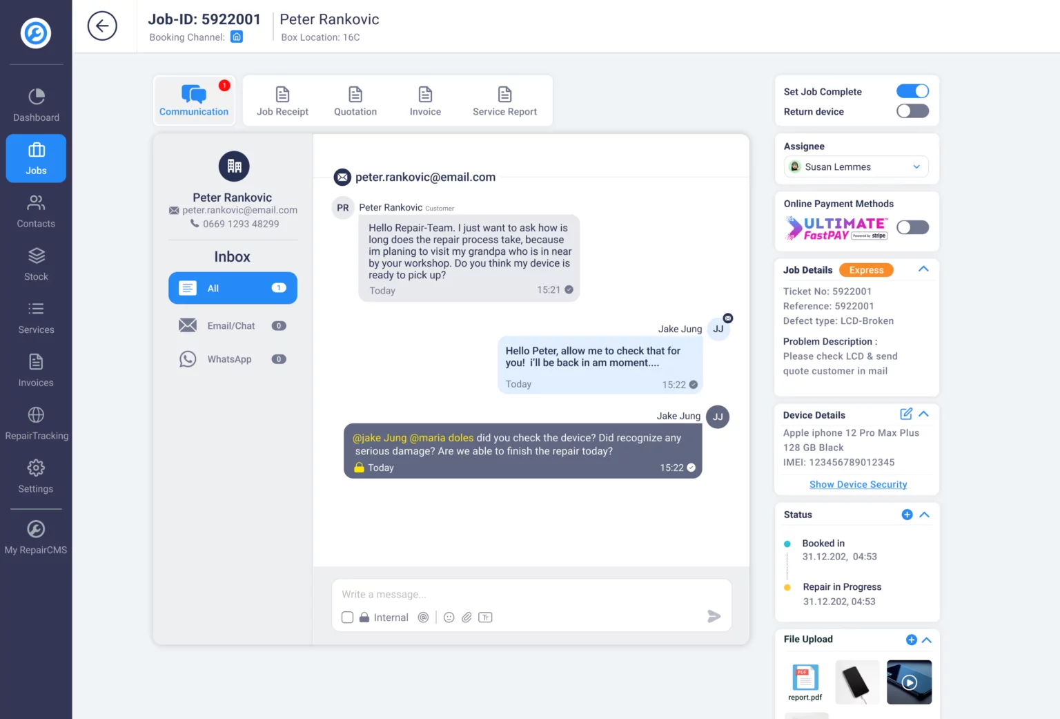 Customer Support for repair work shops
