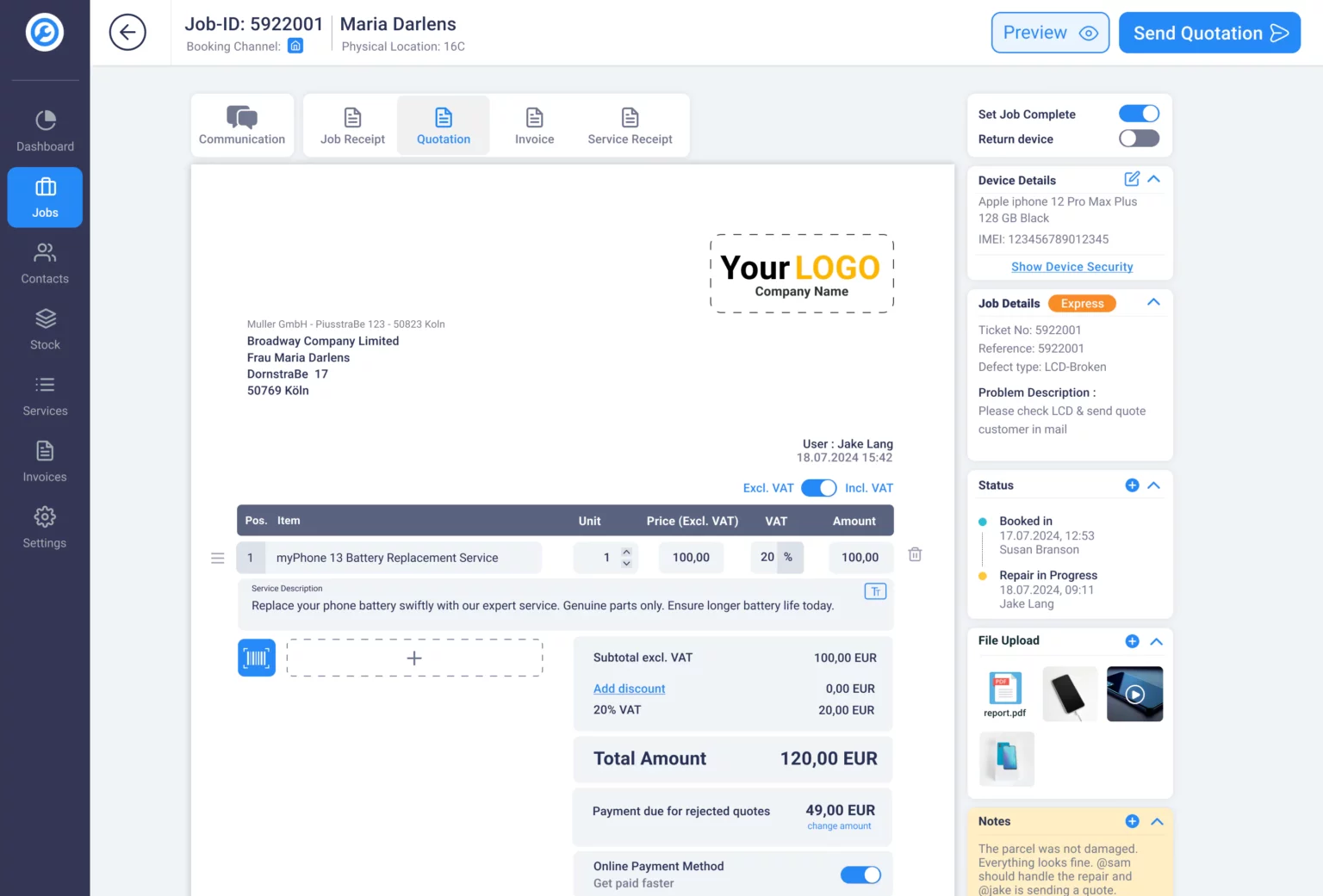 Quotation Software for repair services