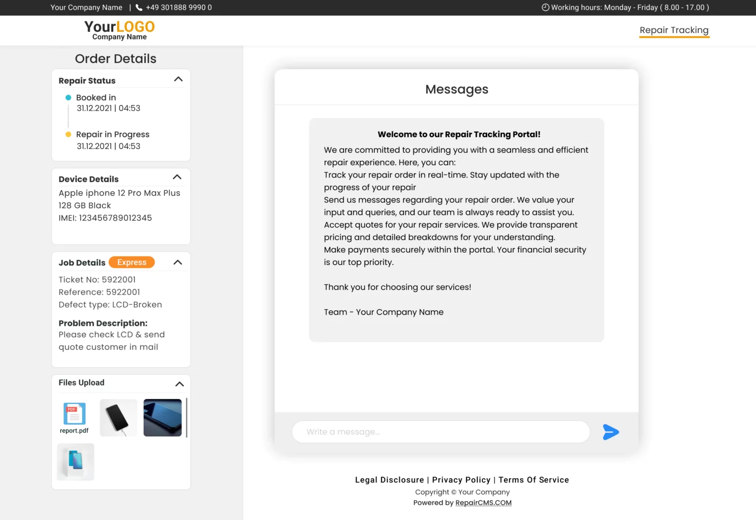 Repair tracking software