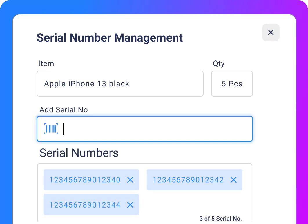 Serial number management for spar parts