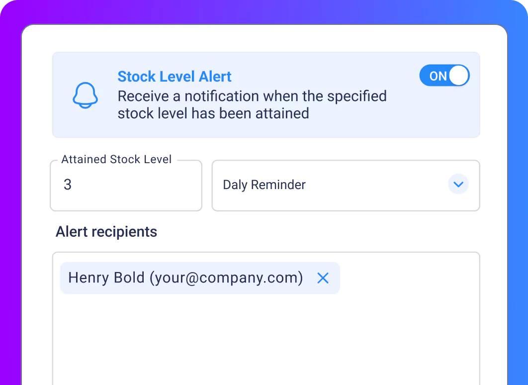 Stock level alert on repair parts